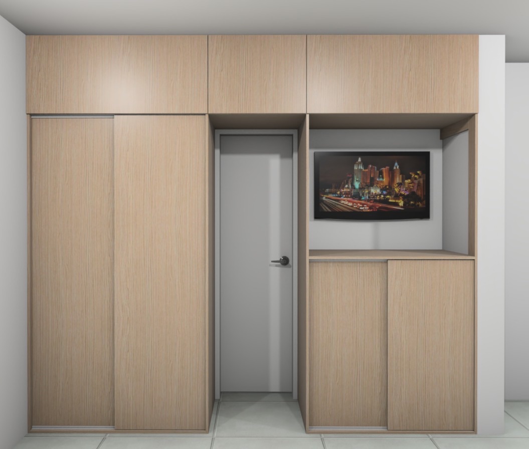 Diseño tridimensional de clóset integrado alrededor de una puerta