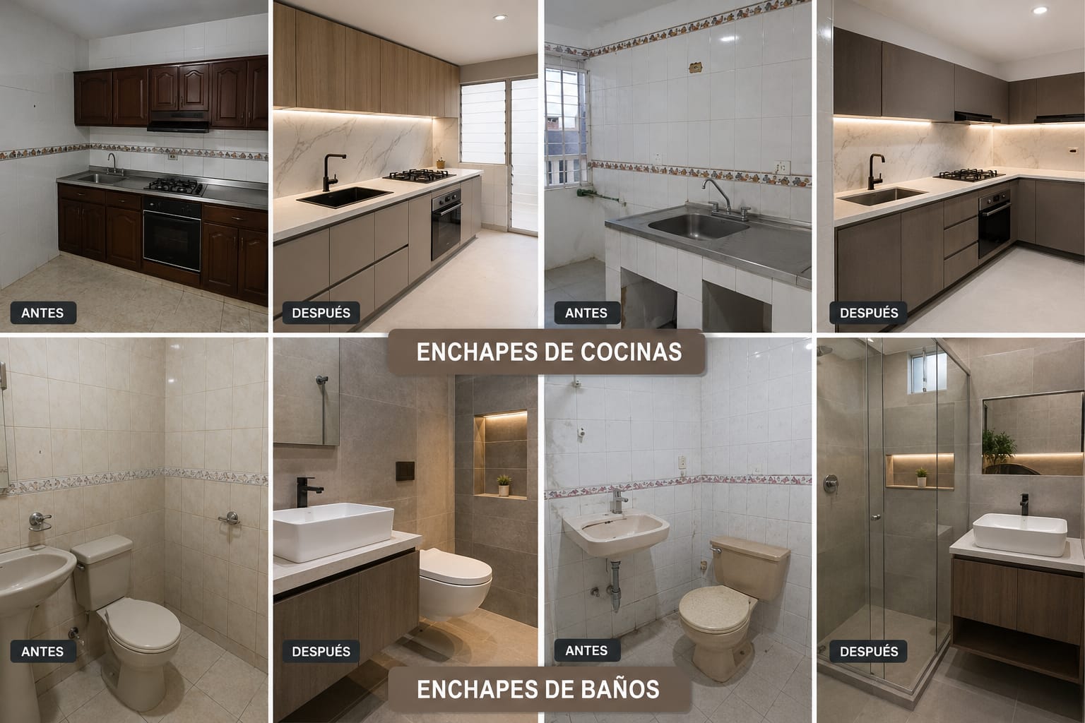 Antes y después de renovaciones de cocinas y baños realizadas por Moduflex