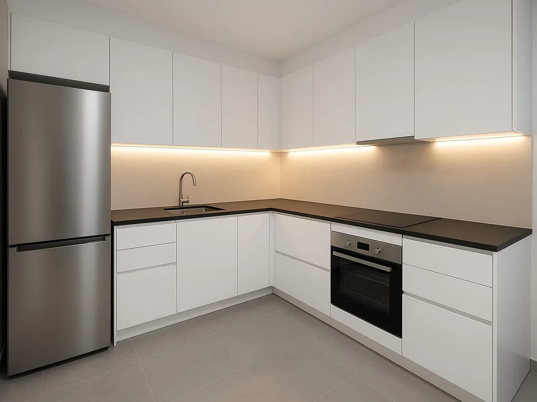Cocina integral blanca fabricada e instalada por Moduflex